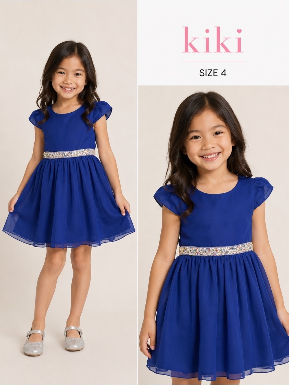 KIKI blue fashion party preppy dress for girls /size 4